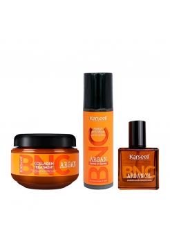Набір Karseell BNC Argan TRIO-2 колагенова маска, незмивний спрей і арганова олійка для волосся, 550//200/60 мл