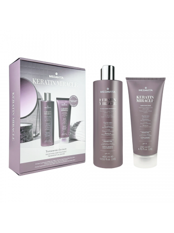 Подарунковий набір Medavita Keratin Miracle шампунь і маска для розгладження неслухняного та пухнастого волосся 400/200 мл