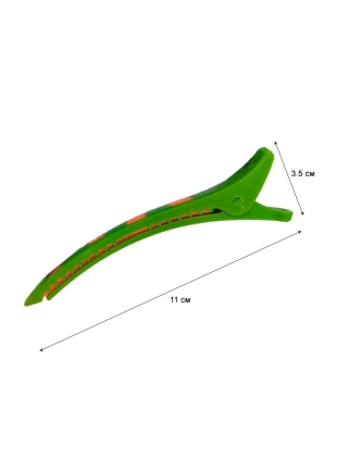 Зажим для волос журавль парикмахерский пластиковый  с силиконовой вставкой 110 мм зелений 6 шт/уп