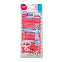  Бігуді-коклюшки для завивки волосся Professional 19x91 мм з гумкою червоно-блакитні набір 12 шт