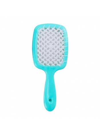 Продувная широкая расческа Janeke для укладки волос и сушки феном Superbrush Plus Hollow Comb бирюзовая с белыми зубчиками