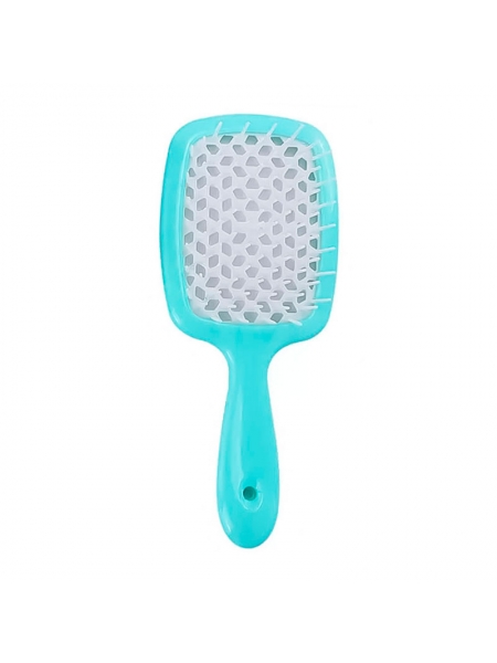 Продувная широкая расческа Janeke для укладки волос и сушки феном Superbrush Plus Hollow Comb бирюзовая с белыми зубчиками