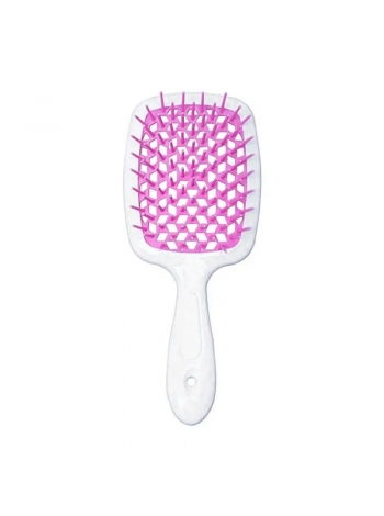 Janeke Продувная широкая расческа для укладки волос и сушки феном Superbrush Plus Hollow Comb белая с розовыми зубчиками