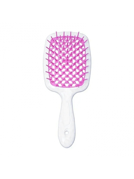 Janeke Продувная широкая расческа для укладки волос и сушки феном Superbrush Plus Hollow Comb белая с розовыми зубчиками