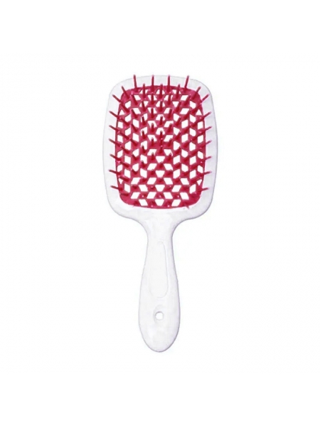 Janeke Продувная широкая расческа для укладки волос и сушки феном Superbrush Plus Hollow Comb белая ручка с вишневыми зубчиками