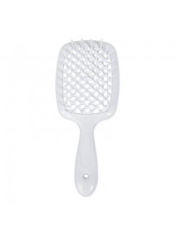 Janeke Продувная широкая расческа для укладки волос и сушки феном Superbrush Plus Hollow Comb белая ручка с белыми зубчиками