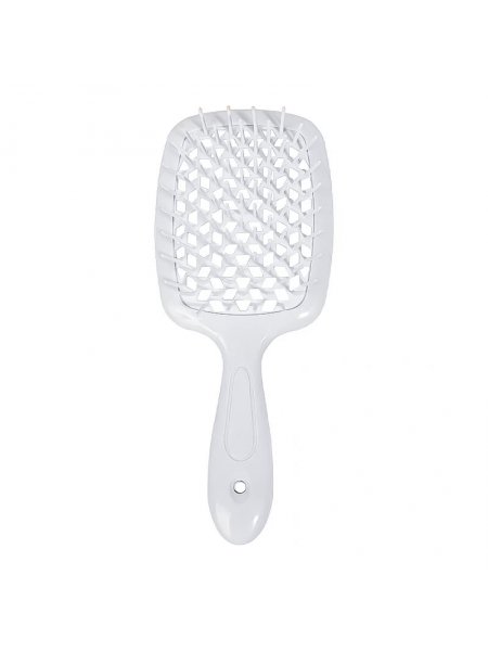 Janeke Продувная широкая расческа для укладки волос и сушки феном Superbrush Plus Hollow Comb белая ручка с белыми зубчиками