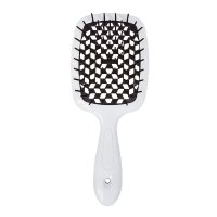 Janeke Продувний широкий гребінець для укладання волосся та сушіння феном Superbrush Plus Hollow Comb біла ручка з чорними зубчиками