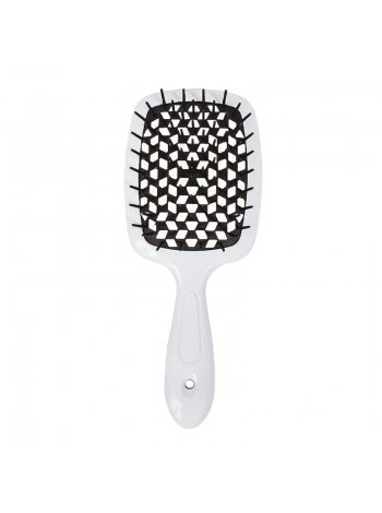 Janeke Продувная широкая расческа для укладки волос и сушки феном Superbrush Plus Hollow Comb белая ручка с черными зубчиками