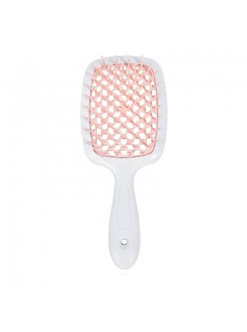 Janeke Продувний широкий гребінець для укладання волосся та сушіння феном Superbrush Plus Hollow Comb біла ручка з кремовими зубчиками