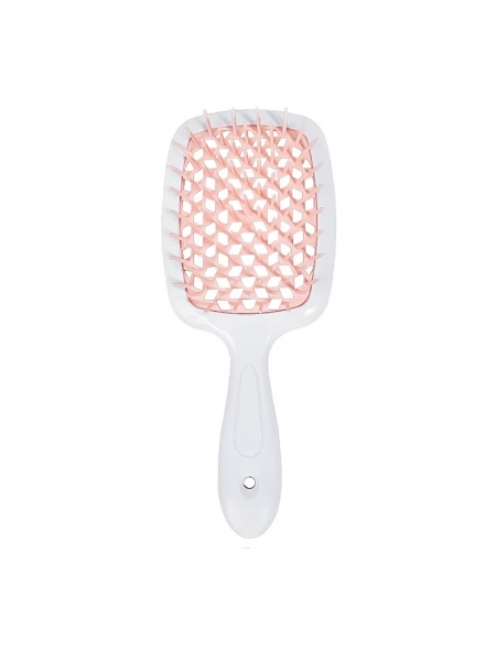 Janeke Продувная широкая расческа для укладки волос и сушки феном Superbrush Plus Hollow Comb белая ручка с кремовыми зубчиками