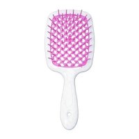 Janeke Продувний широкий гребінець для укладання волосся та сушіння феном Superbrush Plus Hollow Comb біла з рожевими зубчиками