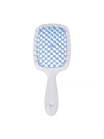 Janeke Продувний широкий гребінець для укладання волосся та сушіння феном Superbrush Plus Hollow Comb біла ручка з синіми зубчиками