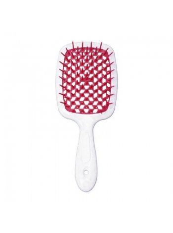 Janeke Продувная широкая расческа для укладки волос и сушки феном Superbrush Plus Hollow Comb белая ручка с вишневыми зубчиками
