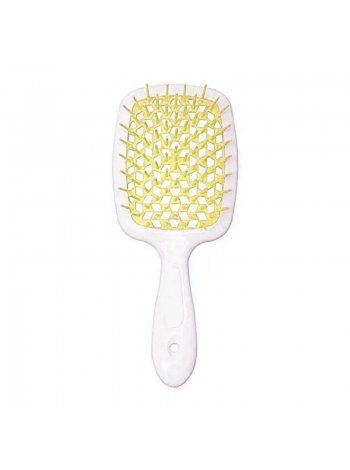 Janeke Продувний широкий гребінець для укладання волосся та сушіння феном Superbrush Plus Hollow Comb біла ручка з жовтими зубчиками