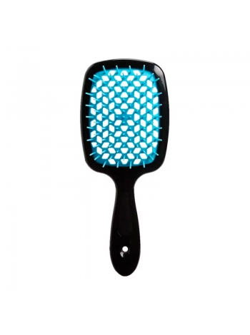 Janeke Продувная широкая расческа для укладки волос и сушки феном Superbrush Plus Hollow Comb черная с синими зубчиками