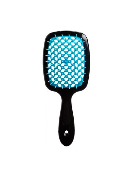 Janeke Продувная широкая расческа для укладки волос и сушки феном Superbrush Plus Hollow Comb черная с синими зубчиками