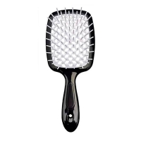 Janeke Продувная широкая расческа для укладки волос и сушки феном Superbrush Plus Hollow Comb черная с белыми зубчиками