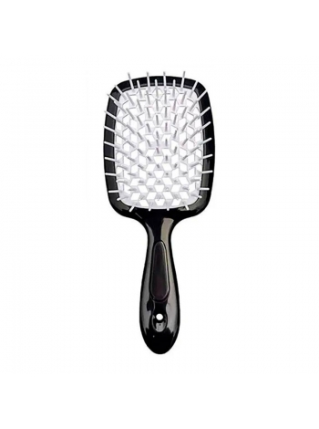 Janeke Продувная широкая расческа для укладки волос и сушки феном Superbrush Plus Hollow Comb черная с белыми зубчиками