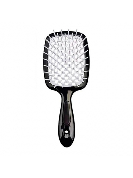 Janeke Продувная широкая расческа для укладки волос и сушки феном Superbrush Plus Hollow Comb черная с белыми зубчиками