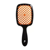 Janeke Продувная широкая расческа для укладки волос и сушки феном Superbrush Plus Hollow Comb черная с оранжевыми зубчиками