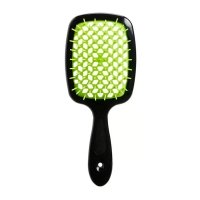 Janeke Продувний широкий гребінець для укладання волосся та сушіння феном Superbrush Plus Hollow Comb чорна з зеленими зубчиками