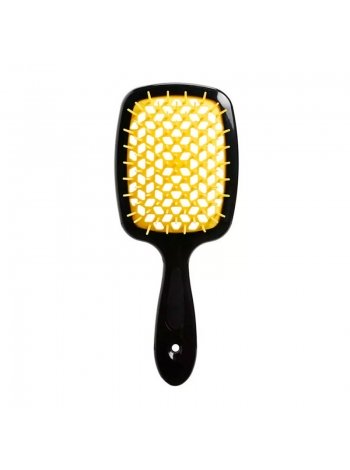 Janeke Продувний широкий гребінець для укладання волосся та сушіння феном Superbrush Plus Hollow Comb чорна з жовтими зубчиками