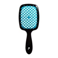 Janeke Продувная широкая расческа для укладки волос и сушки феном Superbrush Plus Hollow Comb черная с синими зубчиками