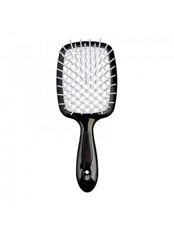 Janeke Продувная широкая расческа для укладки волос и сушки феном Superbrush Plus Hollow Comb черная с белыми зубчиками