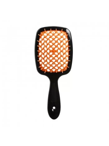 Janeke Продувная широкая расческа для укладки волос и сушки феном Superbrush Plus Hollow Comb черная с оранжевыми зубчиками