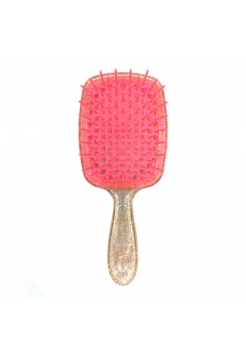 Janeke продувная расческа для укладки и сушки феном Superbrush Plus Hollow Comb прозрачная с блестками розовые зубчики