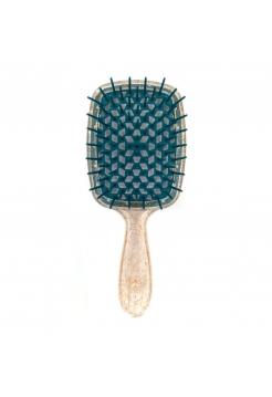 Janeke продувная расческа для укладки и сушки феном Superbrush Plus Hollow Comb прозрачная с блестками темно-голубые зубчики