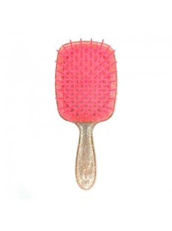 Janeke продувная расческа для укладки и сушки феном Superbrush Plus Hollow Comb прозрачная с блестками розовые зубчики