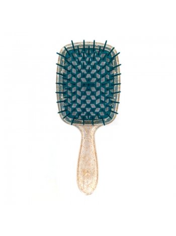 Janeke продувний гребінець для укладання та сушіння феном Superbrush Plus Hollow Comb прозорий з блискітками темно-блакитні зубчики