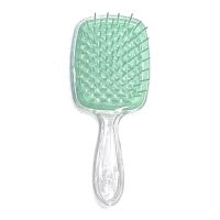 Janeke Продувний широкий гребінець для укладання волосся та сушіння феном Superbrush Plus Hollow Comb прозора ручка з м'ятними зубчиками