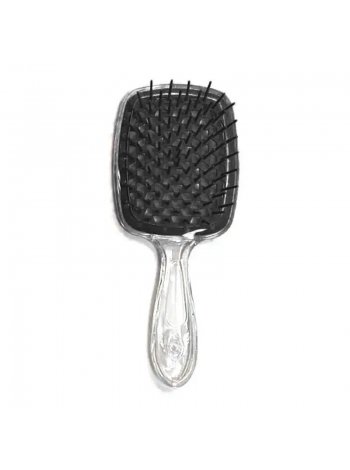 Janeke Продувная широкая расческа для укладки волос и сушки феном Superbrush Plus Hollow Comb прозрачная с черными зубчиками