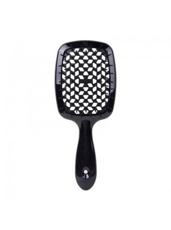 Janeke Продувная широкая расческа для укладки волос и сушки феном Superbrush Plus Hollow Comb черная с черными зубчиками