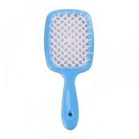 Продувний широкий гребінець Janeke для укладання волосся та сушіння феном Superbrush Plus Hollow Comb блакитний з білими зубчиками