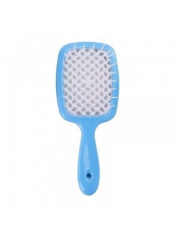 Продувний широкий гребінець Janeke для укладання волосся та сушіння феном Superbrush Plus Hollow Comb блакитний з білими зубчиками