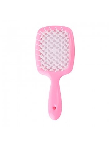 Продувний широкий гребінець Janeke для укладання волосся та сушіння феном Superbrush Plus Hollow Comb рожевий з білими зубчиками