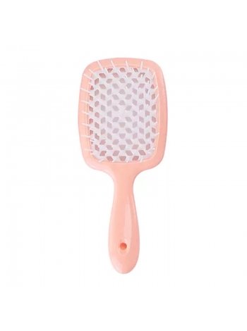 Продувная широкая расческа Janeke для укладки волос и сушки феном Superbrush Plus Hollow Comb бежевая с белыми зубчиками