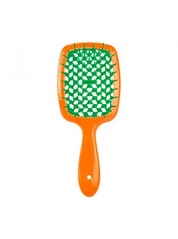 Продувний широкий гребінець Janeke для укладання волосся та сушіння феном Superbrush Plus Hollow Comb помаранчевий з зеленими зубчиками