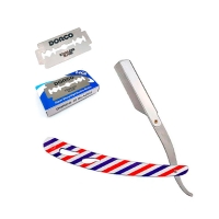 Набір небезпечна бритва T.D.J Barber шаветка смугаста зі змінними двосторонніми лезами нержавіюча сталь (10 шт)