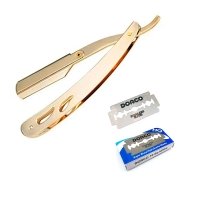Набор опасная бритва T.D.J Barber шаветка золотая со сменными двухсторонними лезвиями нержавеющая сталь (10 шт.)