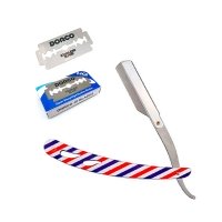 Набір небезпечна бритва T.D.J Barber шаветка смугаста зі змінними двосторонніми лезами нержавіюча сталь (10 шт)