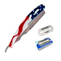 Набор опасная бритва T.D.J Barber шаветка USA со сменными двухсторонними лезвиями нержавеющая сталь (10 шт.)