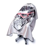 Парикмахерская накидка пеньюар для клиента Barber Skull Glasses водостойкий нейлон, 140х160 см белый