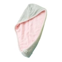 Рушник-тюрбан для сушіння волосся двосторонній флісовий з пухнастої мікрофібри D4 62x25 см зелено-рожевий