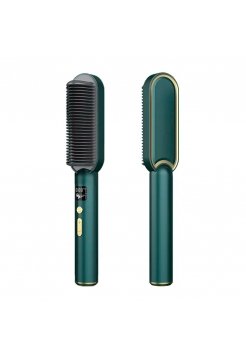 Електрична щітка-випрямляч для вирівнювання та укладання волосся з іонізацією 200°C зелена