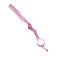 Филировочная опасная бритва Barber Razor в наборе с лезвием упор под палец розовая